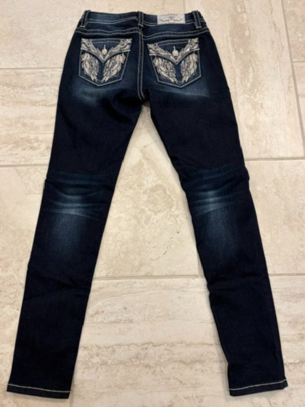 Miss Me Easy Skinny Jeans Size 27 Dark Wash Embellished Big Stitch Y2K Western - Picture 4 of 12
